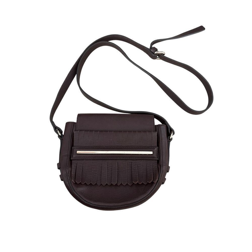 Massimo Dutti Brown Leather Fringe Crossbody Bag Spain 7.5”